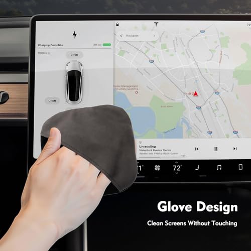 Car Screen Cleaner Pad with Acrylic Storage Box - Microfiber Touchscreen Cleaning Wipe for Dashboard Navigation Display - Anti-Fingerprint Interior Accessories & Center Console Organizer (Black)