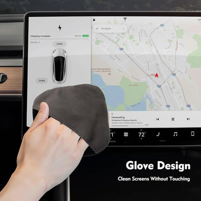 Car Screen Cleaner Pad with Acrylic Storage Box - Microfiber Touchscreen Cleaning Wipe for Dashboard Navigation Display - Anti-Fingerprint Interior Accessories & Center Console Organizer (Black)