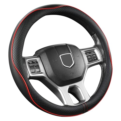 West Llama Customized Auto Car Steering Wheel Cover for Dodge RAM 1500 2500 3500, 15.5-16 inch (Black+Red Line-Large Size) - color: D-Black+Red, size: Large Size (15 ½''-16'')