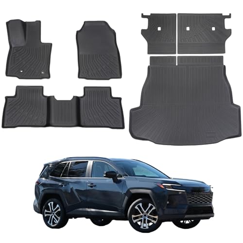 Car Floor Mats for 2026 Toyota RAV4 Hybrid (Not for Phev) TPE Full Set with Cargo Liner & 2nd Row Backrest Mat,All Weather Protection Anti-Slip Custom Fit Full Coverage Waterproof - size: 2026 RAV4 Hybrid Floor Mat