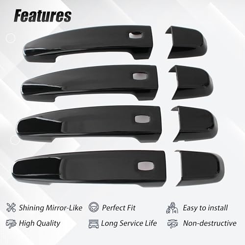 AUCERAMIC Glossy Black Exterior Door Handle Cover Trim W/ 4 Smart Keyhole Fit 2014-2022 Chevy Chevrolet Impala Malibu Volt Equinox Traverse Camaro GMC Acadia Terrain Caps Overlay