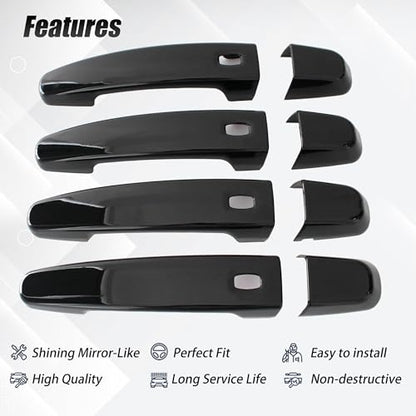 AUCERAMIC Glossy Black Exterior Door Handle Cover Trim W/ 4 Smart Keyhole Fit 2014-2022 Chevy Chevrolet Impala Malibu Volt Equinox Traverse Camaro GMC Acadia Terrain Caps Overlay