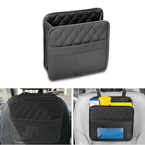 Car Seat Organizer Backseat with Storage Pockets, PU Leather Vehicle Backseat Hanging Storage Pocket, Multipurpose Automotive Travel Essentials Accessories, Universal for Most Cars (Black) - color: Black