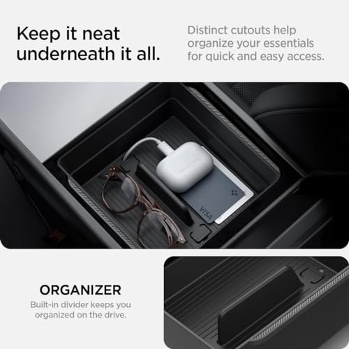Spigen Armrest Console Organizer for Tesla Model Y Juniper (Standard, Premium & Performance 2026/2025) and Model 3 Highland (Standard, Premium & Performance 2026/25/24) - size: Armrest Console Organizer