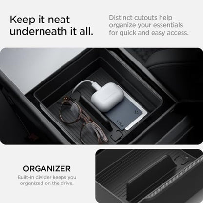 Spigen Armrest Console Organizer for Tesla Model Y Juniper (Standard, Premium & Performance 2026/2025) and Model 3 Highland (Standard, Premium & Performance 2026/25/24) - size: Armrest Console Organizer