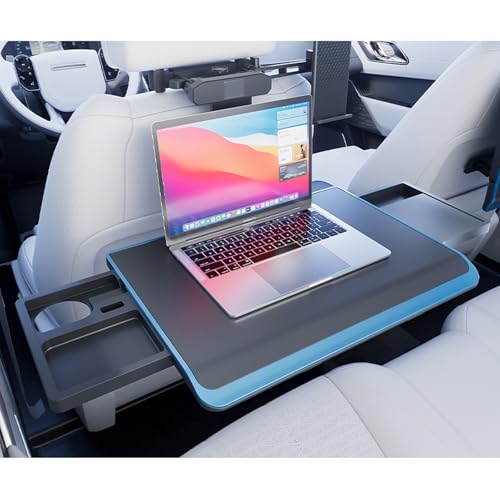 Aluminum Alloy Car Tray Table Adjustable Seat Back Laptop Desk Portable Foldable Car Seat Table Travel Tray with Mobile Phone and Tablet Holder for Car Travel,Working, Writing, Eating