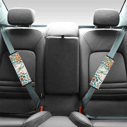 UNICEU Bohemian Floral Dragonfly 2 Piece Car Seat Belt Pads for Women Kids, Neoprene Soft Auto Seatbelt Shoulder Covers Vehicle Accessories, Universal - color: Boho Flower Dragonfly
