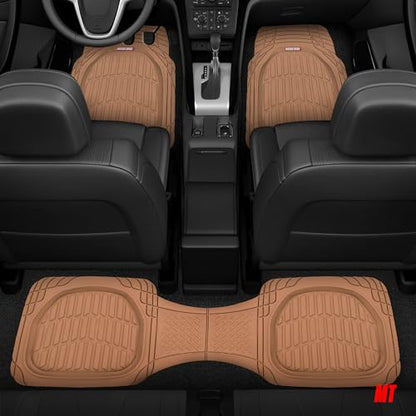 Motor Trend FlexTough 4-Piece Heavy Duty Floor Mats for Cars Trucks SUVs, Automotive Floor Mats Car Mats Full Set Front, Rear & Cargo, Trim-To-Fit Semi-Custom Deep Dish All Weather Rubber Mats - Beige - style: FlexTough Contour