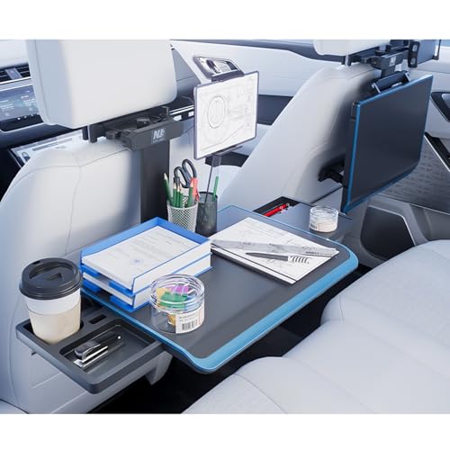Aluminum Alloy Car Tray Table Adjustable Seat Back Laptop Desk Portable Foldable Car Seat Table Travel Tray with Mobile Phone and Tablet Holder for Car Travel,Working, Writing, Eating