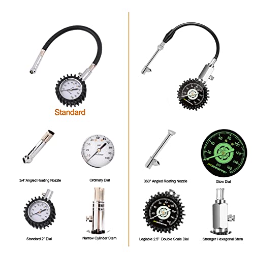 ATsafepro Tire Pressure Gauge 160PSI, Dual Head Air Pressure Gauge for Truck, Semi Truck, ATV, RV & Motorhome with Dually Tires, Heavy Duty Tire Pressure Gauge… - size: 160psi