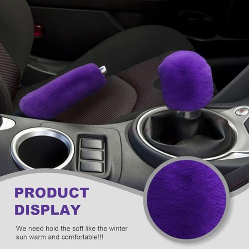 5PCS Fluffy Car Steering Wheel Cover Set, Includes Faux Fur Gear Shift Cover & Handbrake Cover & Steering Wheel Protector & 2 Seat Belt Shoulder Pads, Winter Fuzzy Warm Car Accessories (Violet) - color: Violet