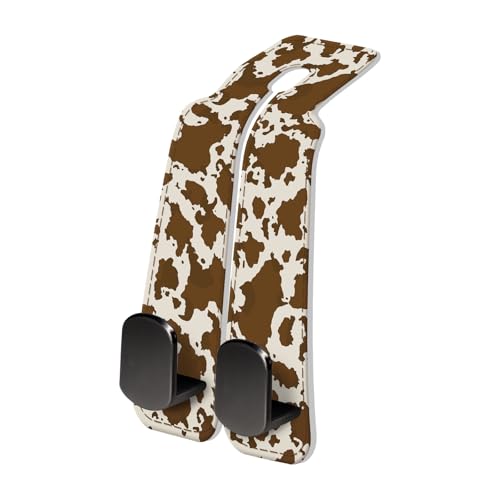 PU Leather Car Seat Hook, Storage Headrest Hanger, Cute Car Backseat Organizer, Car Hooks For Purses and Bags Brown Cow Print - color: Brown Cow Print