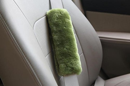U&M 2 Pack Genuine Sheepskin Auto Seat Belt Cover for Adult Youth Kid Toddlers -Soft Warm Car, Truck, SUV, Camera Backpack Strap Shoulder Pad Wool Fluffy - color: bean green
