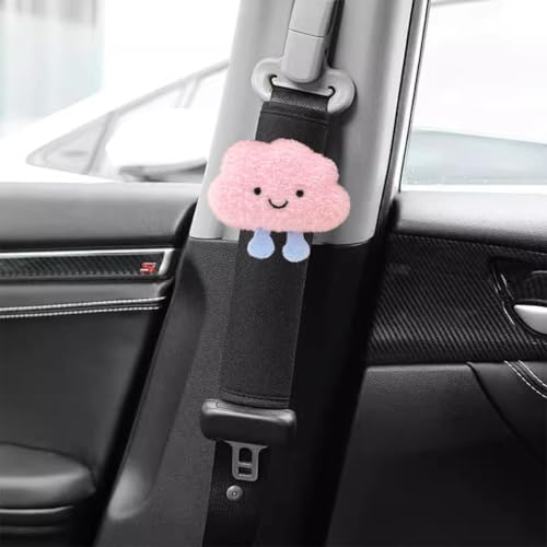 Norkmdi 2PCS Car Seat Belt Cover Pad, Soft Plush Fluffy Cloud Vehicle Seatbelt Shoulder Strap Cushion, Comfortable Automotive Internal Protection Accessories, Universal for SUV Truck Sedan (Pink)