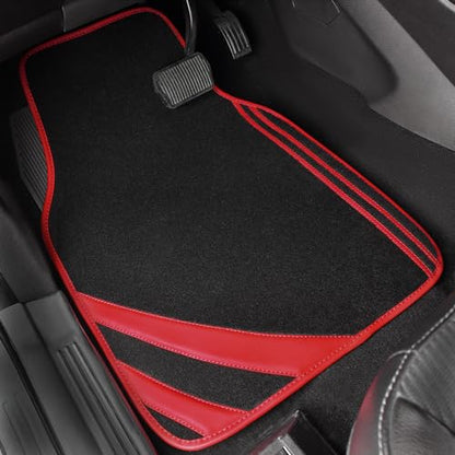 CAR PASS Red Edge Leather Car Floor Mats, Universal Waterproof Car Mats with Double Stitch Line and Anti-Slip Backing Design, for Cute Girly Women, Fit 95% Automotive,SUVs,Sedan,Vans (Black and Red) - color: Black and Red