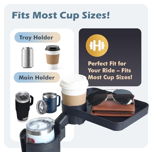 OtterVerz 11 Upgraded Car Cup Holder Tray, 3 in 1 Car Cup Holder Expander Adapter, 360° Rotating Detachable 10.5" Car Food Tray Table for Eating, Road Trip Essentials, Fits Yeti/Hydro Flask 16–46oz - size: 1 cup holder + 1 tray
