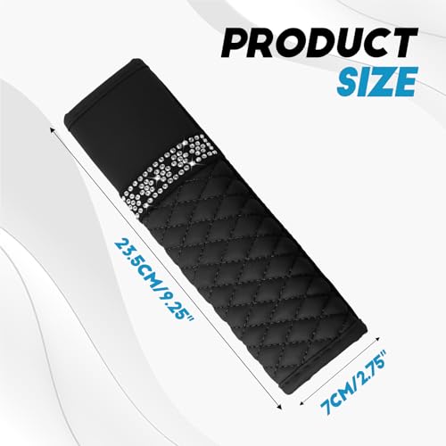wuyaoyao 2PCS Bling Car Seat Belt Cover Pad, Breathable Leather Seatbelt Covers for Cars, Soft Comfortable Seatbelt Shoulder Strap Covers, Rhinestone Auto Seat Belt Protector Cushion (Black) - color: Black