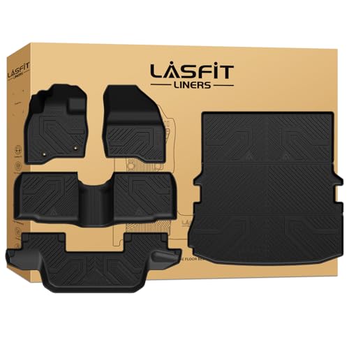 LASFIT Floor Mats & Cargo with Backrest Mat for Ford Explorer 2015-2019 7 Seats All Weather Protector TPE Easy Clean Car Floor Liner Custom Fit for 5-pc Full Set Black - style: 3) Explorer 7-Seat| 15-19 | Combo Set