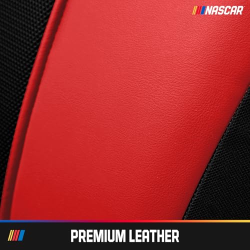 NASCAR Car Seat Covers, Red Leather and Mesh Seat Covers, Universal Fit Front Seat Covers for Cars with Airbag-Compatible Design, Durable Racing-Inspired Car Interior for Cars, Trucks & SUVs - color: Red