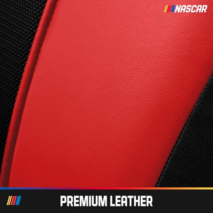 NASCAR Car Seat Covers, Red Leather and Mesh Seat Covers, Universal Fit Front Seat Covers for Cars with Airbag-Compatible Design, Durable Racing-Inspired Car Interior for Cars, Trucks & SUVs - color: Red