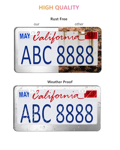 License Plate Frames - 2 Packs Stainless Steel Universal Car Tag Frame for Front and Rear Number Holder with Screws & Chrome Caps - style: Stainless Steel-Wide Frame-A