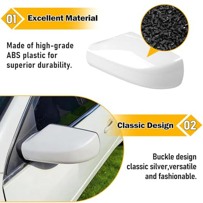 Moonlinks Mirror Cover Replacement Compatible With Nissan Altima 2.5L 2007 2008 2009 2010 2011 2012, Pearly White Left Driver Side Clip-on Mirror Cap WITHOUT Turn Signal, Replace for 96302-JB13E - color: Left White