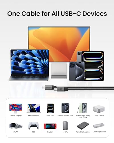 Silkland Long USB C Monitor Display Cable 15FT[4K@144Hz/60Hz 8K@30Hz], USB C 3.2 Gen 2x2 Video Cable, 20Gbps Data Transfer, 240W PD Charging, Compatible with iPhone 16, MacBook Pro, iPad - size: 15 Feet