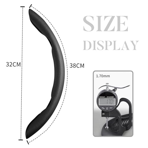 Car Steering Wheel Cover Leather Snap On 3Pcs Set Non-Slip Protector Wrap Steering Wheel Accessories 14.5-15 inch Universal Black - color: Black A