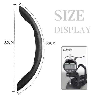 Car Steering Wheel Cover Leather Snap On 3Pcs Set Non-Slip Protector Wrap Steering Wheel Accessories 14.5-15 inch Universal Black - color: Black A