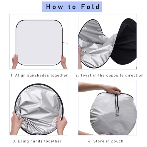 Ziciner 2 PCS Car Windshield Sun Shade, Auto Sun Heat and UV Rays Blocker, 28"×31" Foldable Automotive Front Window Sunshade Protector, Universal Vehicle Interior Accessories (Silver-M) - color: Silver-M (28×31 inches)
