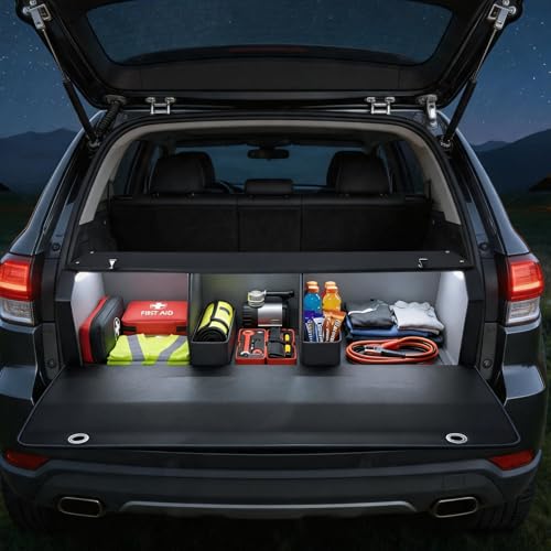 Trunk Organizer SUV with LED Light, Waterproof Leather Car Trunk Storage Organizer with Lights, Large Capacity Sturdy Car Storage Box Powered by 4 AA Batteries (Batteries Not Included) - size: LED-Lit Upgrade