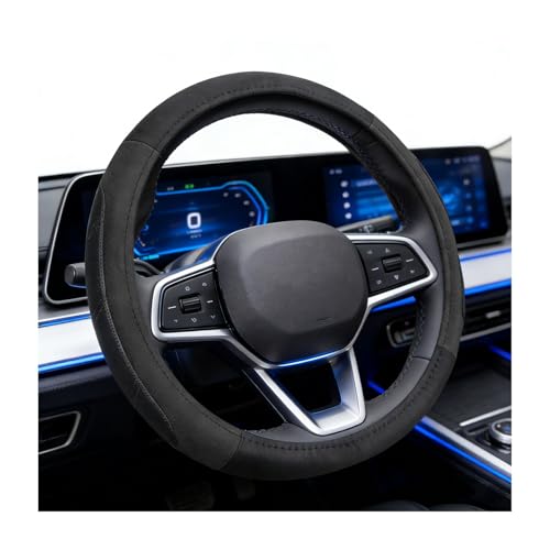 Sport Leather Steering Wheel Cover, 15 inch Anti Slip Steering Wheel Protector with Soft Grip Padding, Universal Breathable Wheel Wrap Interior Accessories for Car Truck SUV (Black) - color: Black
