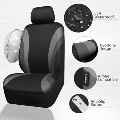 CAR PASS EVA Waterproof Car Seat Covers Front Seats,Gray Two Front Seat Covers,Airbag Compatible,Automotive Seat Covers Universal Fit Sedans,Cars,Vans,SUVs,Trucks (Black and Gray) - color: Black and Gray Waterproof, size: Two Front Seat