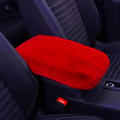 Fluffy Furry Armrest Cover for Car, Auto Center Console Pad, Soft Wool Fur Protector, Universal Fit for Most Vehicle, SUV (Red) - color: Red