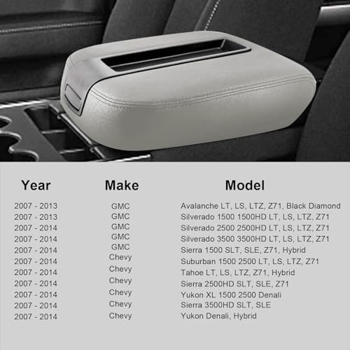 GXARTS Jump Seat Armrest Cover Center Console Cover Gray Fit for Chevy Avalanche Suburban Tahoe Silverado 1500 2500 3500 HD GMC Yukon Sierra 1500 2500 3500 HD 2007 2008 2009 2010 2011 2012 2013 2014 - color: Gray