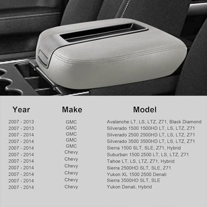 GXARTS Jump Seat Armrest Cover Center Console Cover Gray Fit for Chevy Avalanche Suburban Tahoe Silverado 1500 2500 3500 HD GMC Yukon Sierra 1500 2500 3500 HD 2007 2008 2009 2010 2011 2012 2013 2014 - color: Gray