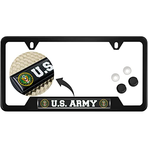 [Officially Licensed Product] - Stainless Steel Matte Black CAR 2-Hole Standard Size - Domed Custom-Made Corrosion-Resistant License Plate Frame with U.S. Army Design and Free caps - (Qty: 1 Frame) - size: U.S. Army