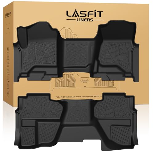 LASFIT Floor Mats 2014-2018 for Chevy Silverado/GMC Sierra 1500, 2015-2019 2500HD 3500 HD, Double Cab Only, 1st Row Bench Seat, All Weather TPE Custom Fit Car Floor Liners, with Carpet Floor Only - size: Double Cab/Bench Seat 1500/2500HD/3500HD 2014-2018