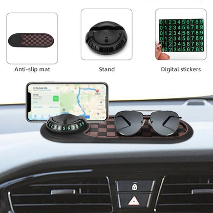 lasuroa Multifunctional Car Anti-Slip Mat with Phone Holder, 360°Rotatable Mobile Phone Holder Anti Slip Pad for Car Dashboard Keys Sunglasses Gadgets Storage