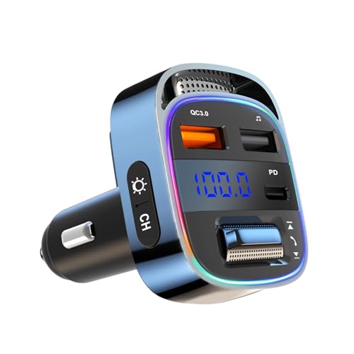 LIHAN Bluetooth 5.4 Car Adapter for Older Cars, 54W PD Fast Charging FM Transmitter, Handsfree Call, Crystal Clear GPS & Music Receiver, Supports USB Drive .wav .flac, Compatible with iPhone & Trucks