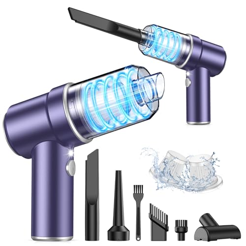 KMM Handheld Car Vacuum Cleaner, 9000PA Vacuum Cleaner & Air Duster, 120W High Power Vacuum Portable Cordless, Hand Held Vacuum Rechargeable with Multi-Nozzles & LED Light for Home, Car, Office - color: Silver & Purple