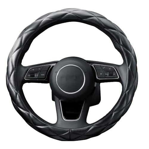 YHONGJT Soft Microfiber Leather Steering Wheel Cover, Universal 15 Inch for Women Girls, Fit Vehicles, Sedans, SUVs, Vans, Trucks - Black - color: A-Black