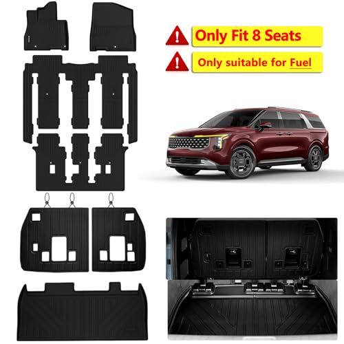 Floor Mats for 2022 2023 2024 2025 2026 KIA Carnival 8 Seats (Non Hybrid) with Trunk Mat & Backrest Mat TPE All Weather Protection Car Floor Liners with Cargo Liners Covering The Backrest - size: For 2022-2026 Carnival full set mat 8seat