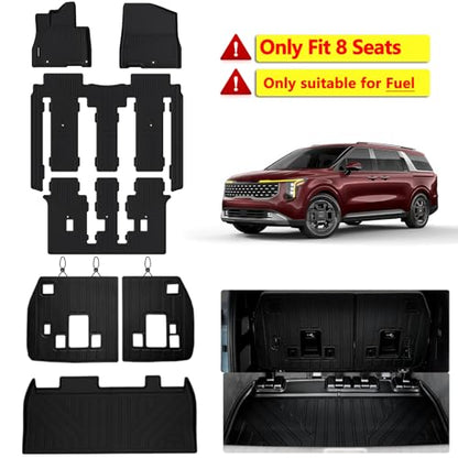 Floor Mats for 2022 2023 2024 2025 2026 KIA Carnival 8 Seats (Non Hybrid) with Trunk Mat & Backrest Mat TPE All Weather Protection Car Floor Liners with Cargo Liners Covering The Backrest - size: For 2022-2026 Carnival full set mat 8seat