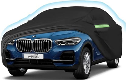 Proadsy Car Cover for BMW X5 2007-2025 2026, 6 Layers Waterproof All Weather for Automobiles, Windproof Snowproof Rain Hail Sun UV Protection Full Outdoor Indoor Exterior Car Covers, Black - size: BMW X5