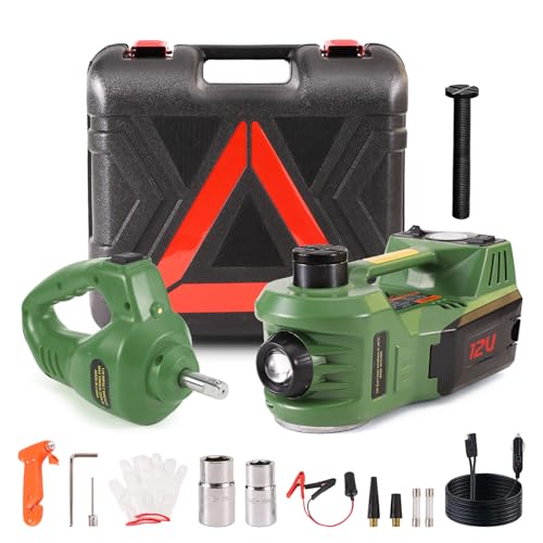 EFFIROSO Portable 5 Ton 12V Electric Car Jack Kit Hydraulic Floor Jack with Impact Wrench Tire Inflator Pump for Vehicle Emergency Repair Kit 11023lbs - color: Green+ Wrench