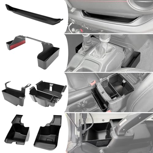 Center Console Organizer for 2024+ Jeep Wrangler JL JLU 4XE Gear Shift Console Side Tray Trunk Organizer Hanging Armrest Storage Box for Wrangler Accessories(24+ 5-piece, Not Gladiator) - color: 24+ 5PCS Center Console Organizer
