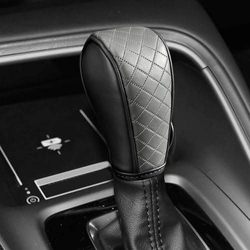 Car Gear Shift Cover, Shift Knob Cover, Breathable Leather Vehicle Gear Shifter Stick Protector, Anti-Slip Automotive Shifting Lever Decoration Accessories for Car SUV Truck (Black Gray) - color: Black Gray