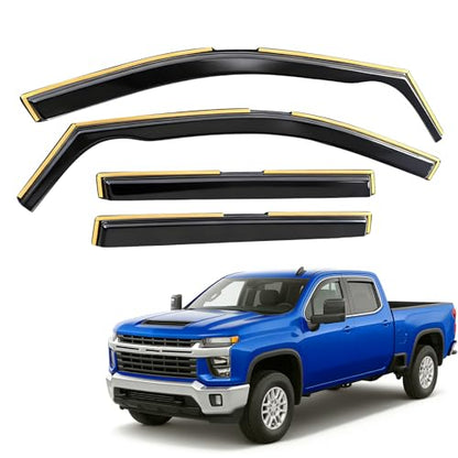 in-Channel Rain Guards Compatible with Chevrolet Silverado Crew Cab 2019-2025 Full Size Shatterproof Heavy-Duty Side Window Deflectors, Window Visor -Black, 4 PCS - size: Fit for Silverado Crew Cab 2019-2025-in Channel