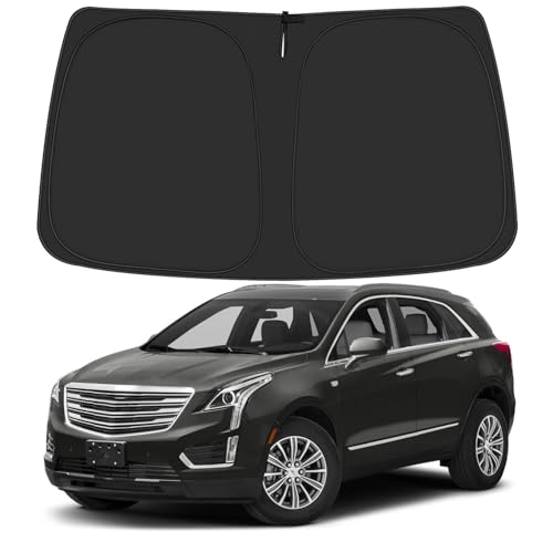 Windshield Sun Shade for 2017-2025 Cadillac XT5 Accessories, Foldable Window Sunshade Sun Visor Protector, Front Windshield Sunshade Sun Shield Blocks UV Rays Heat - size: Silver & Black-Fit 2017-2025 Cadillac XT5